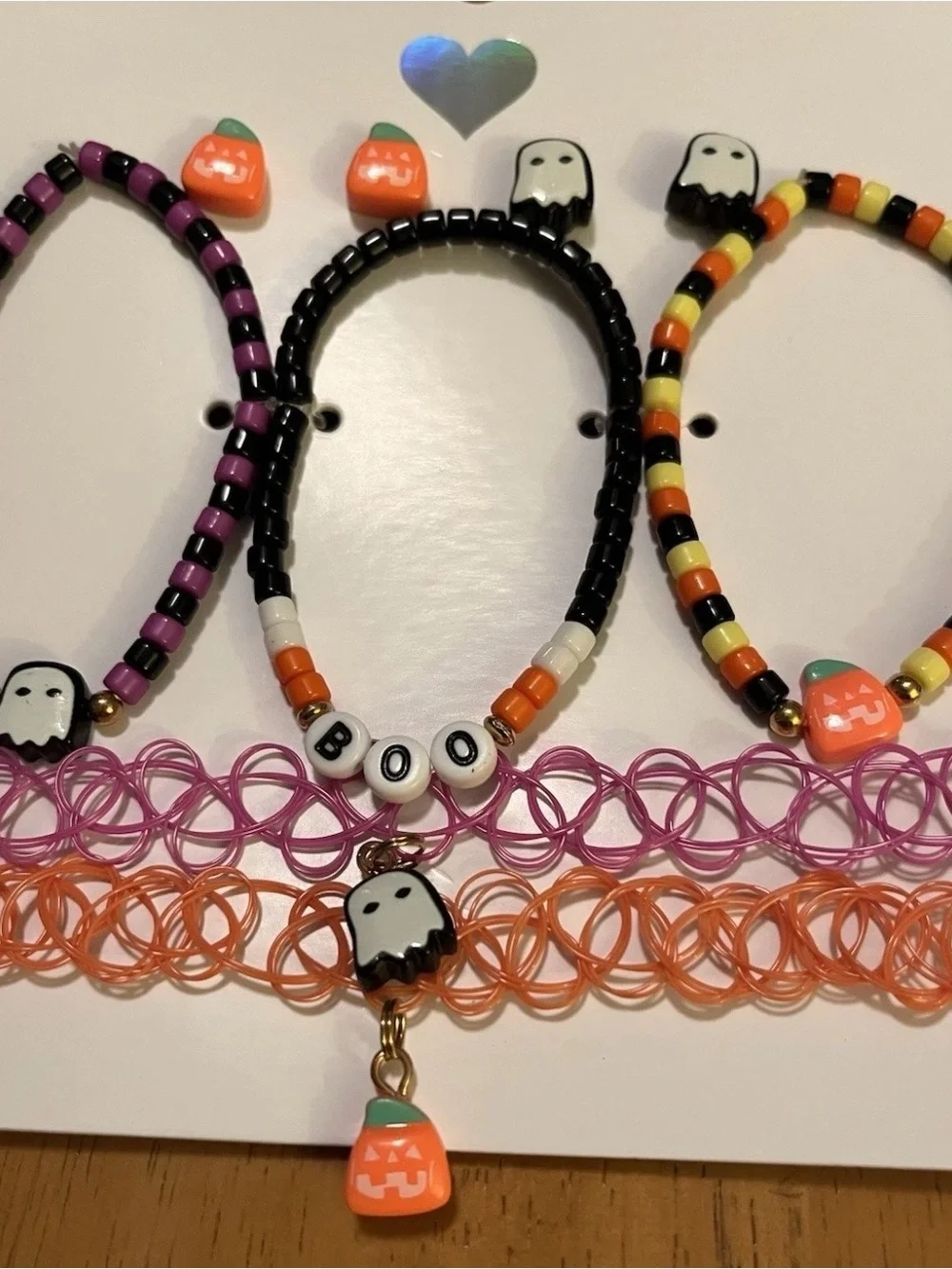 Kids Halloween Beaded Bracelet & Earring Set - Ghost & Pumpkin Design
